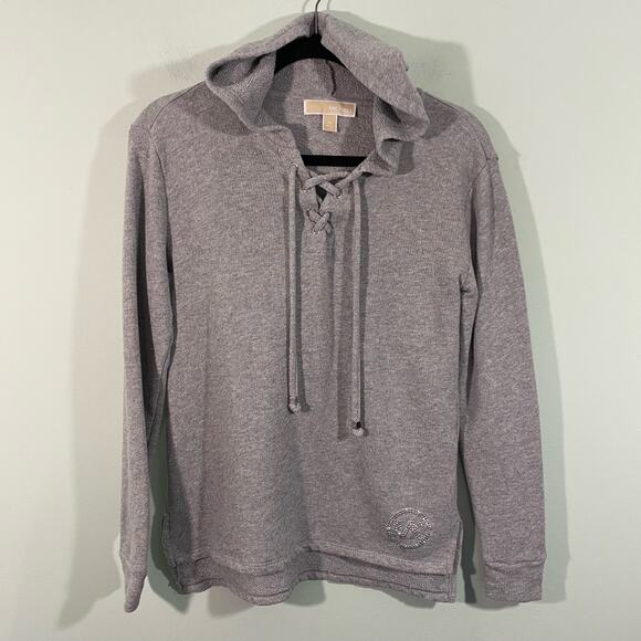 Michael Kors Women's Grey Lightweight Rhinestone "MK" Hoodie Size XS - Picture 1 of 10